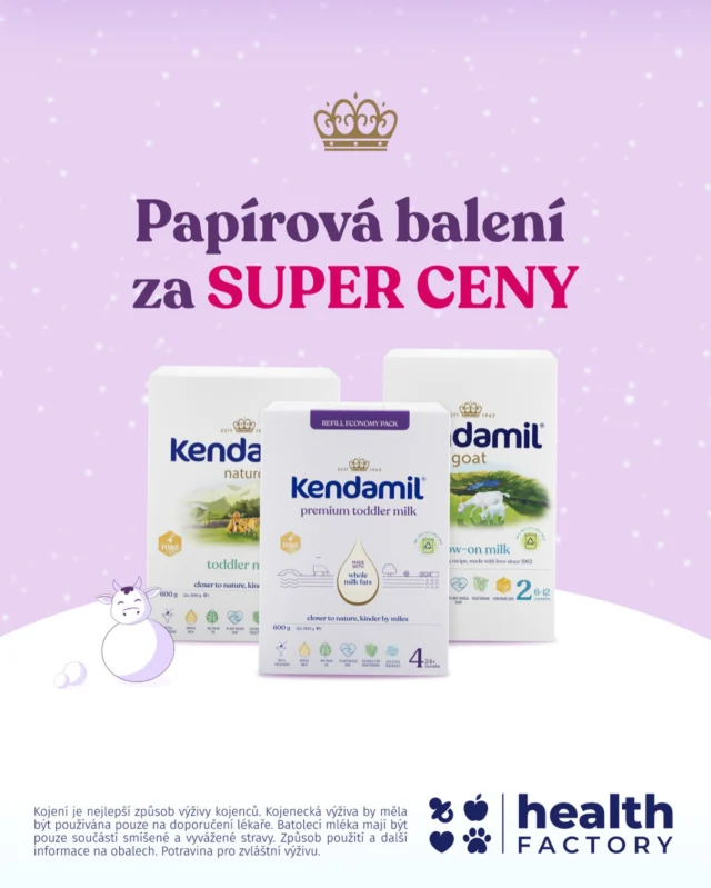 Naše papírová 4balení kojeneckých a batolecích mlék Kendamil za ještě výhodnější ceny! 🛒✨ 

Ve speciálním 4packu nově najdete všechna naše mléka:

✨ Kendamil Premium
✨ Kendamil Nature
✨ Kendamil Kozí

Akce probíhá na našem oficiálním e-shopu @healthfactory_cz a @healthfactory_sk od 26. 1. do 8. 2. 2026 nebo do vyprodání zásob.

Pokud milujete zásoby, teď je ten správný čas. 🍼 Doplňte plechovku tím, co už milujete. NAPLNO. 🤍