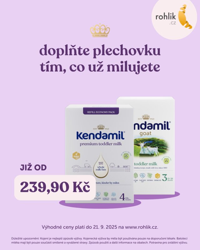 Doplňte svou plechovku tím, co už milujete. 🍼 Využijte výhodných cen kartonových balení Kendamil na @rohlik.cz a zásobte se prémiovými nebo kozími kojeneckými mléky. Akce platí do 21. 9. 2025 nebo do vyprodání zásob. 💜

#Kendamil #KendamilVAkci