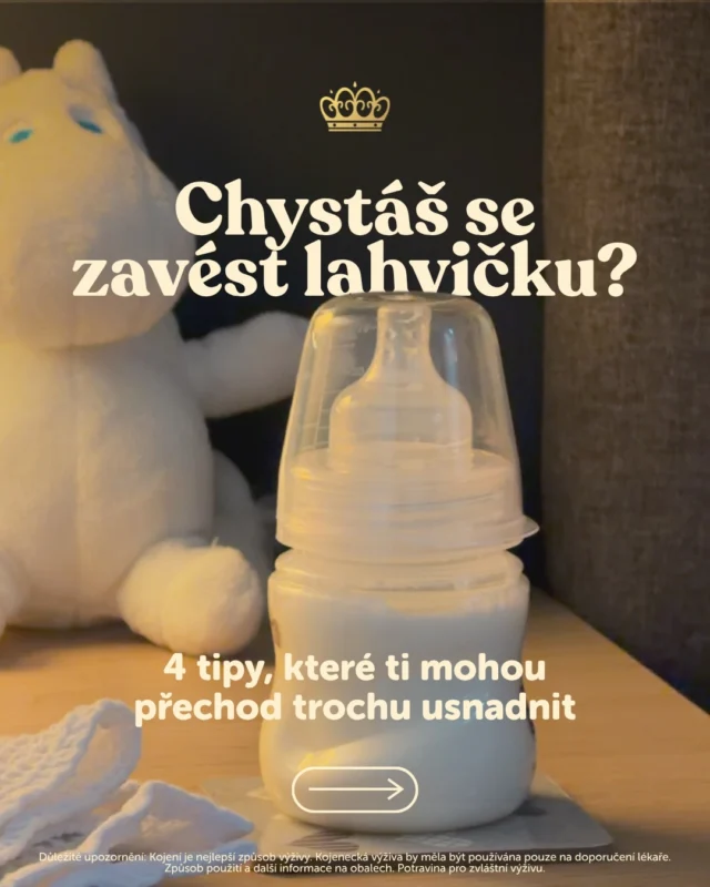 Ať už chcete svému děťátku poprvé nabídnout pokračovací nebo batolecí mléko, nebo třeba kombinovat kojení s lahvičkou, máme pro vás 4 tipy, které vám mohou tyto začátky usnadnit. 🍼

Přejeď prstem a podívej se na naše tipy. 👆 Každé miminko je jiné a někdy může chvíli trvat, než si na lahvičku zvykne. Buď proto trpělivá a dej sobě i svému děťátku čas. 

🤱 Důležité upozornění: Kojení je pro kojence nejlepší a přináší řadu výhod. V období kojení je důležitá pestrá a vyvážená strava matky. Zavedení částečného krmení z lahve může snížit schopnost kojit. Rozhodnutí přestat kojit může být nevratné a přechod na kojeneckou výživu má i sociální a finanční dopady. Pro zdraví dítěte je důležité vždy dodržovat pokyny pro přípravu, skladování uvedené na etiketě. Kojenecká výživa by měla být používána pouze na doporučení lékaře. Potravina pro zvláštní výživu.